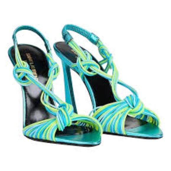 YSL Saint Laurent Gippy Multicolor Strappy Knot Patent Leather Sandal 38.5-US 8 - Picture 1 of 17